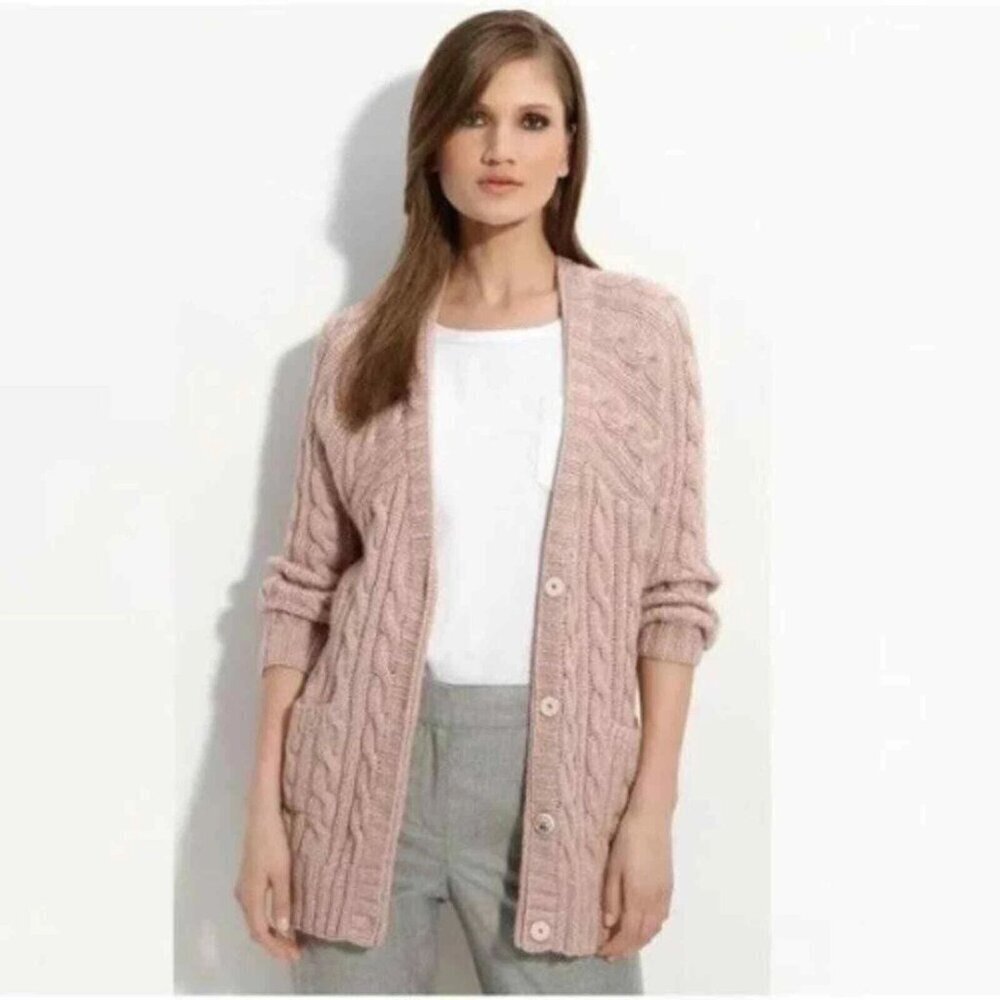 St. John Cable Knit Wool Cardigan Sweater Size P 41453